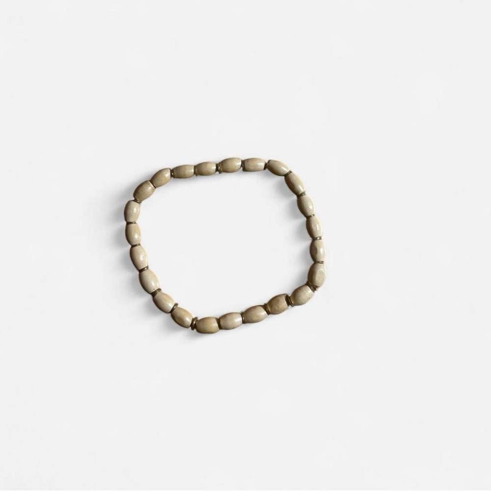 Tan Wood Beaded Bracelet